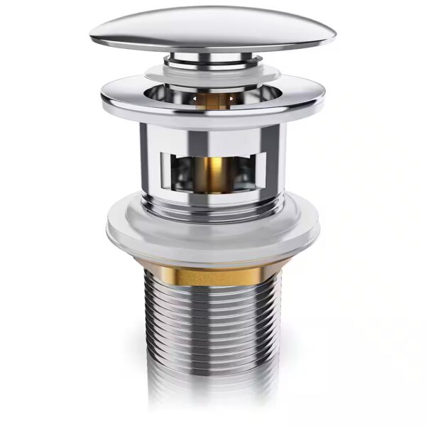 Drain fitting with overflow plug, chrome-plated brass, 1¼ inch, pop-up drain valve