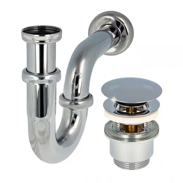 Siphon with pop-up drain valve, chrome-plated - set for washbasin