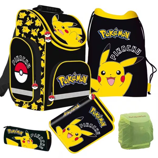 Schoolbag for 1st grade; ergonomic satchel (Set, 5-piece, incl. pencil case and gym bag), Pokémon school bag Pikachu Pokemon