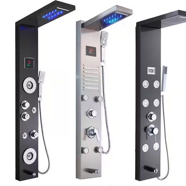 Shower system, shower panel, rain shower, stainless steel shower fittings with massage jets