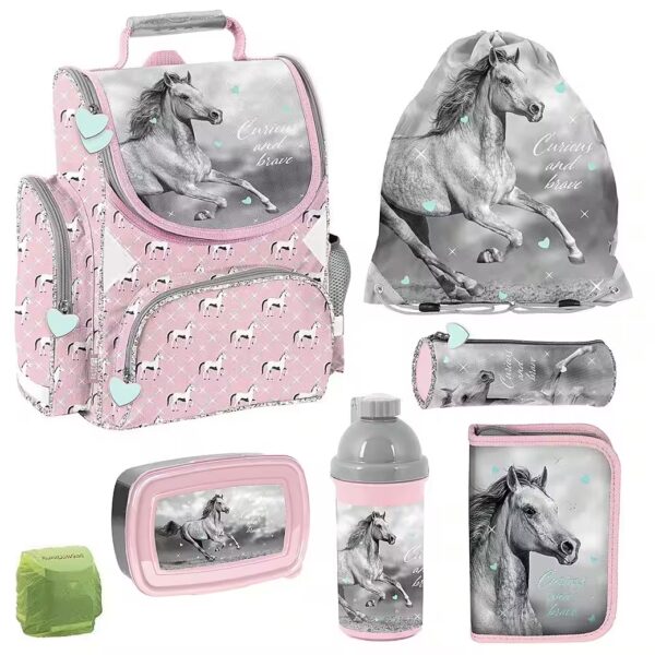 Horse-themed schoolbag for girls, grades 1-3, 1 kg - 15 L volume