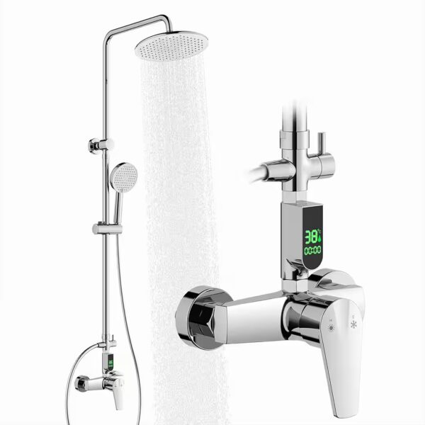Shower system with LED display, 10-inch rain shower, chrome