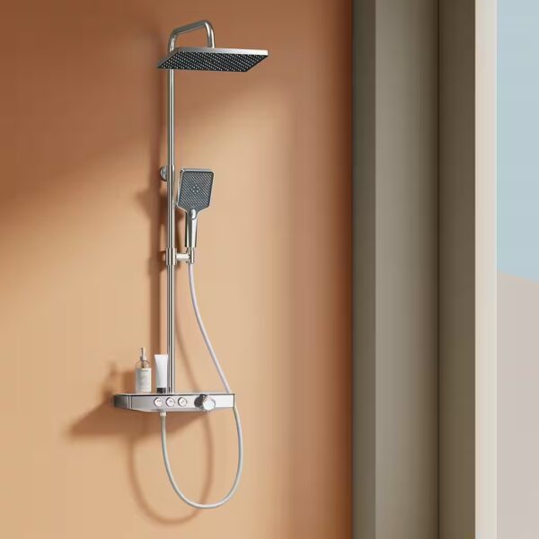 Shower system with thermostat, 30×20 cm rain shower and 45 cm shelf, chrome