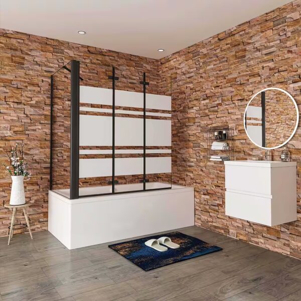 Bathtub screen 140cm Black Folding screen with side panel Shower enclosure Bathtub screen