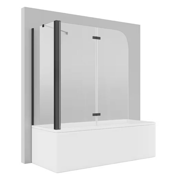 NANO glass bathtub screen, 120x140cm, with side panel, foldable, black