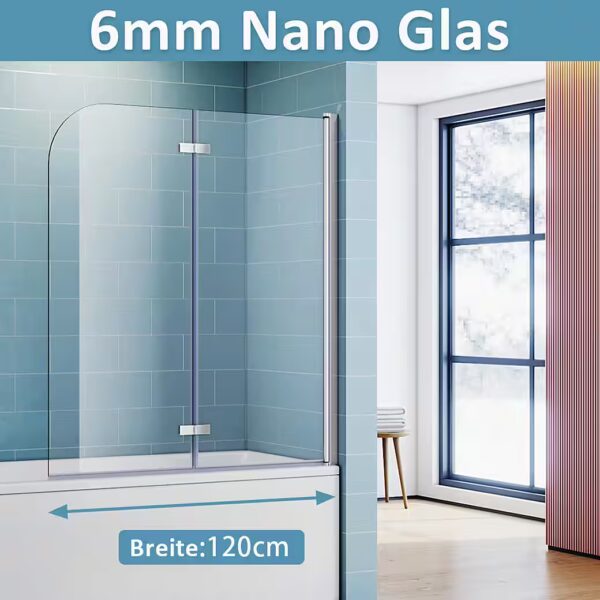 Bathtub screen/shower screen for bathtub, 2-piece, foldable shower screen