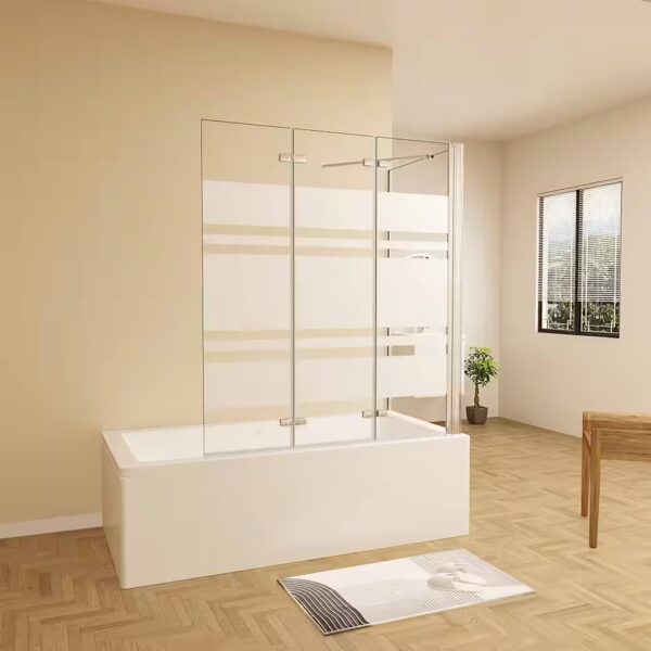 Chrome bathtub screen, 3-piece folding shower screen for bathtub with side panel