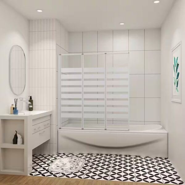 Bathtub Folding Screen 3-Panel Folding Shower Screen for Bathtub Shower Wall Shower Partition