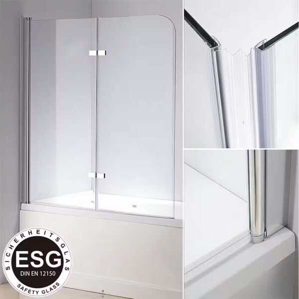 Bathtub screen, shower enclosure, glass, 140x120cm, folding bathtub screen, swiveling attachment