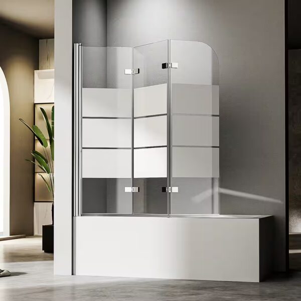 Shower screen for bathtub, frosted glass, 130 x 140