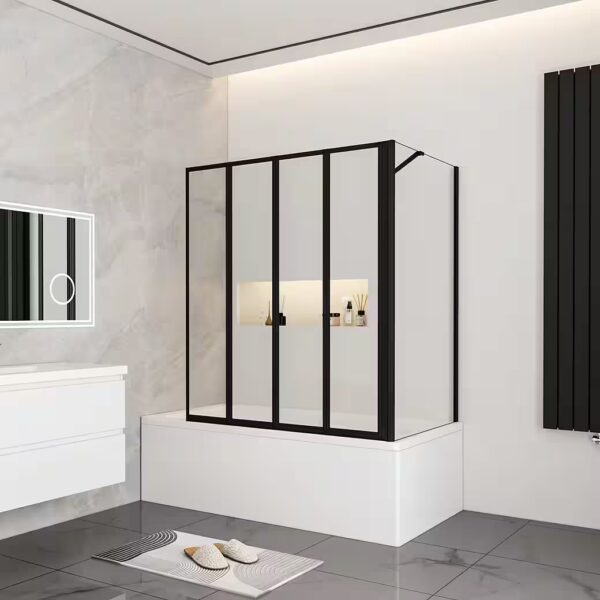 Bathtub screen ESG black folding wall + side panel shower partition shower enclosure
