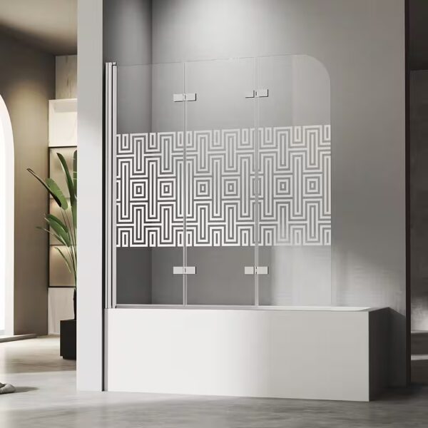 3-piece bathtub screen, shower wall for bathtub, frosted glass, modern design