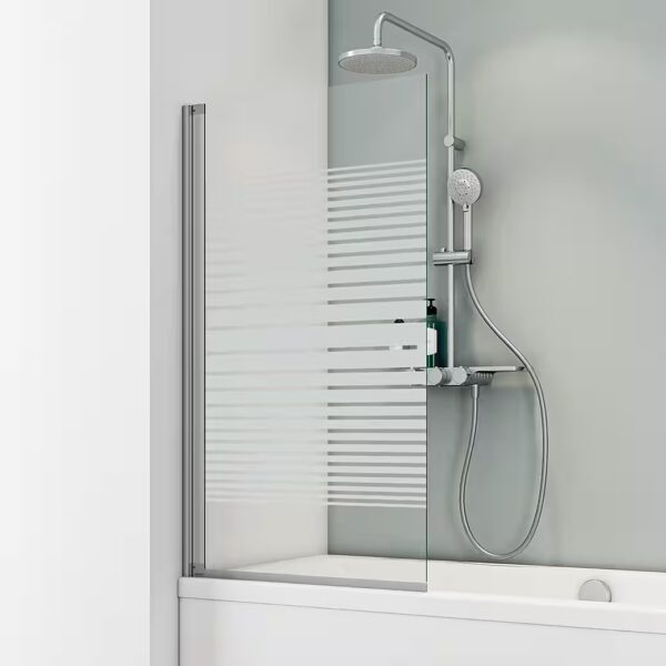 Folding bathtub screen 70x130 cm, shower screen for bathtub, horizontal stripe decor