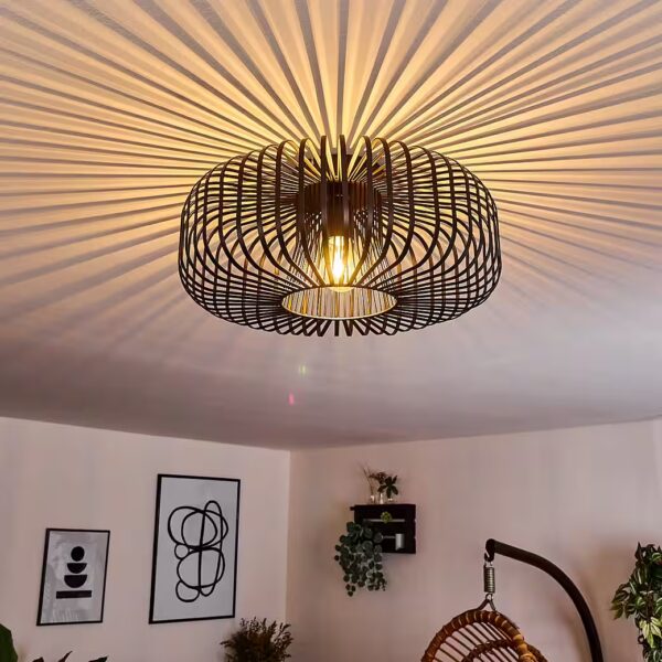 Ceiling light »Pieris« round ceiling lamp made of metal in black without light source, E27, retro lamp with light effect through grid look