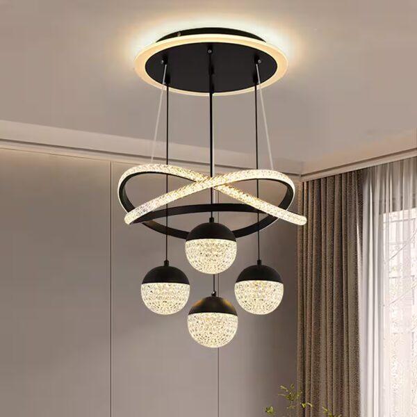 Dimmable pendant light with remote control, 54W LED pendant lamp 100cm Height Adjustable Crystal Chandelier, For Living Room, Bedroom, Study, Office, Dining Room