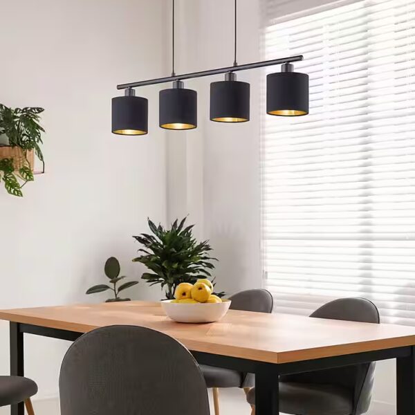Tommy pendant light Replaceable light bulbs, E14 pendant lamp with 4 lights, height adjustable in black and gold look