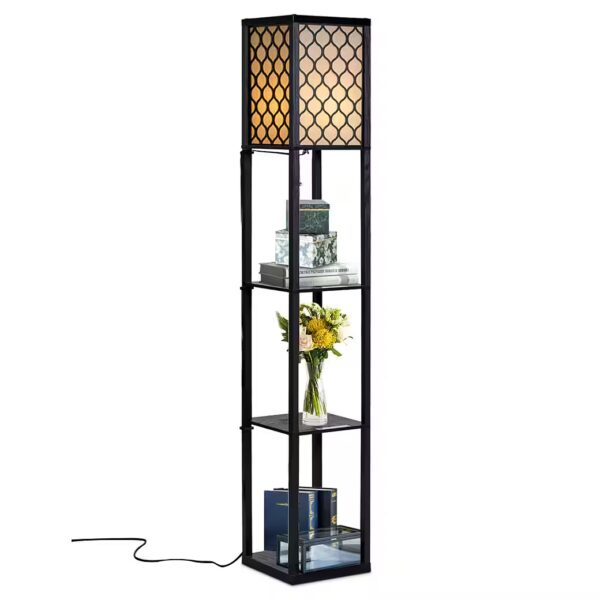 Floor lamp without light bulb, warm white, shelf, with 3 levels