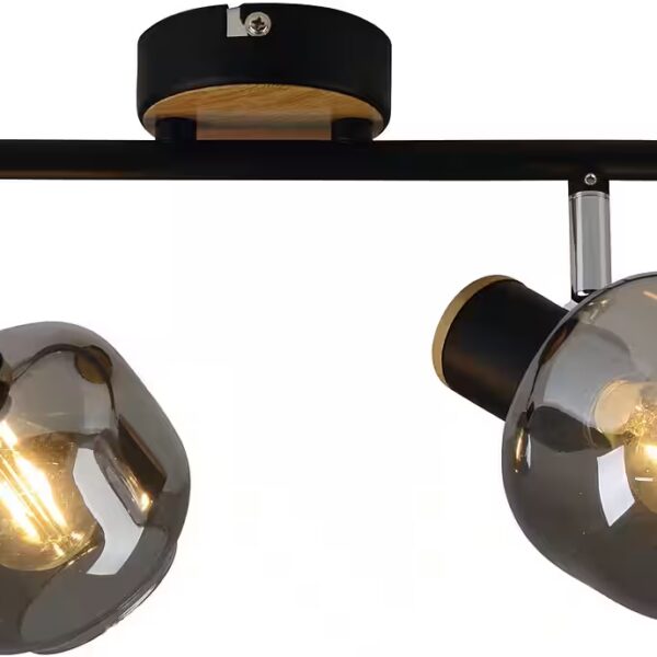 Fumoso ceiling light Without light source, warm white, smoking glass (dark tinted), metal/black, swiveling, 2-light