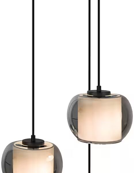 Tanissa pendant light without light bulbs, 3 staggered long pendants each with 1x smoked glass shade and 1x E27 socket excl.