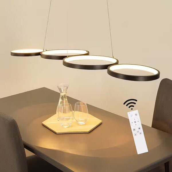 LED Pendant Light for Living Room, Modern, 4-Light Hanging Lamp, Dimmable with Remote Control