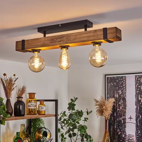 Ceiling light »Bollengo« modern ceiling lamp made of metal/wood in black/natural