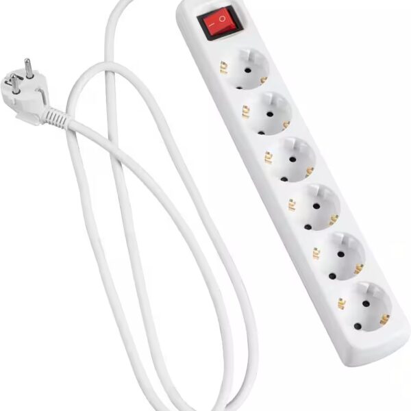 6-way power strip with switch, 1.4 m, white