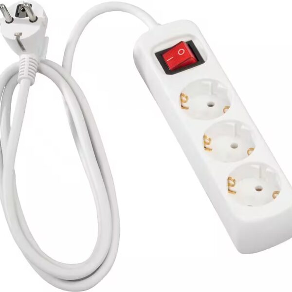 Power strip, 3-way, with switch, 3 m, black