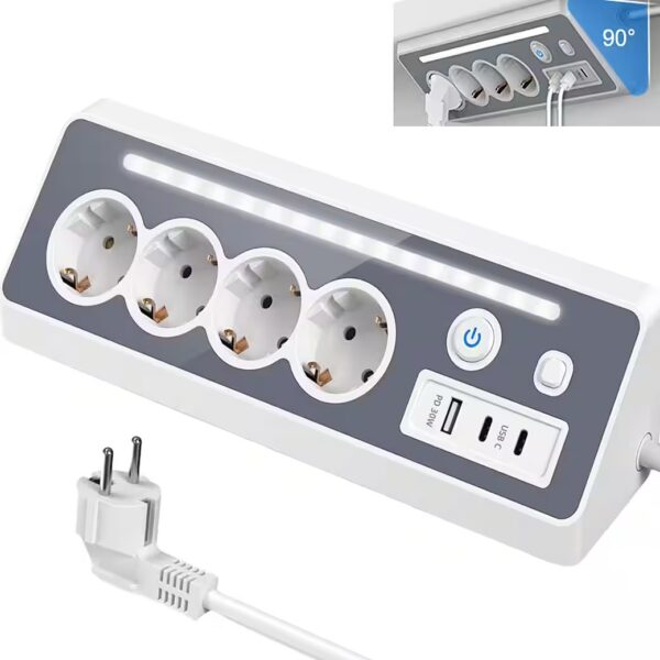 Corner power strip with PD fast charging, 7-way multi-socket outlet