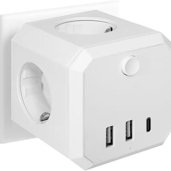 7-in-1 wireless power cube with USB-A & USB-C, 4-way power strip