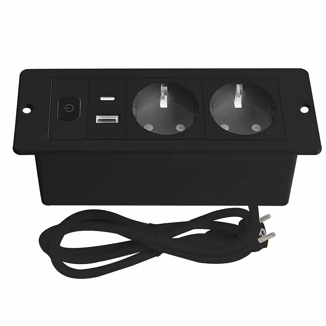 Tabletop recessed power outlet, 2-way table power strip with USB & Type-C power strip