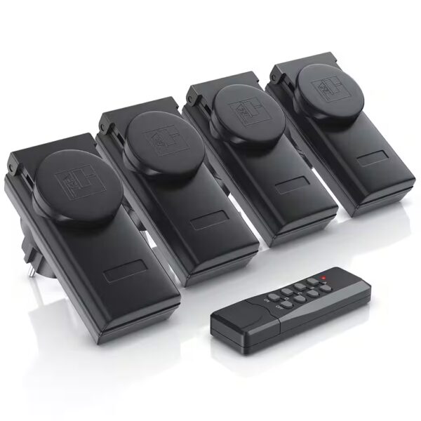 Wireless socket Max. 1000 W, Outdoor 4x Wireless Switch Set for outdoor use, remote control, IP44