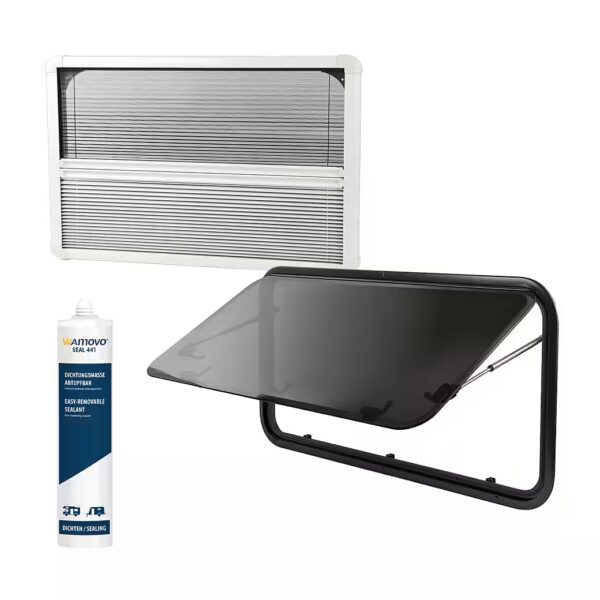 Window, awning window, acrylic glass, 90x45cm, caravan window, camper window set, roller blind