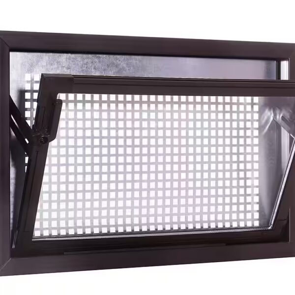 Basement window, single-glazed tempered safety glass, tilt window, brown, 60x50cm + protective grille