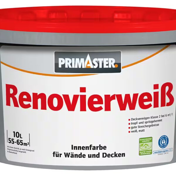 Primaster Renovation White wall and ceiling paint, preservative-free, 10