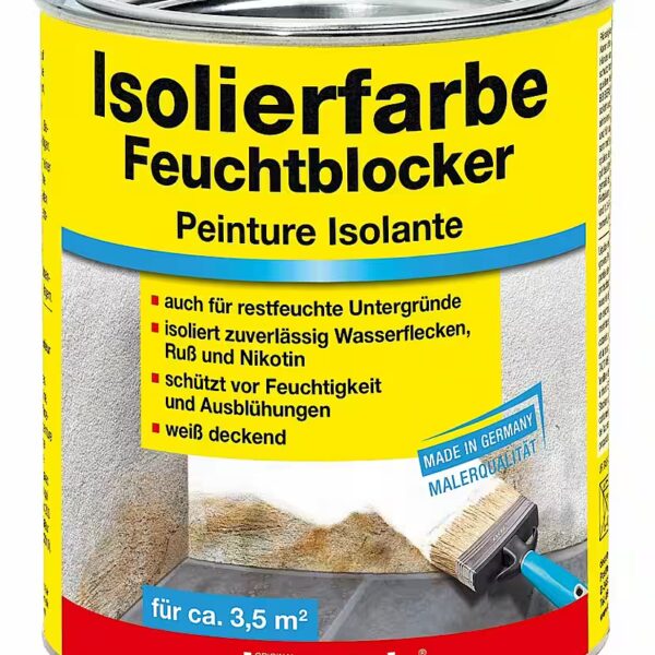 Insulating primer, insulating paint, moisture blocker, protection against moisture, cement-based