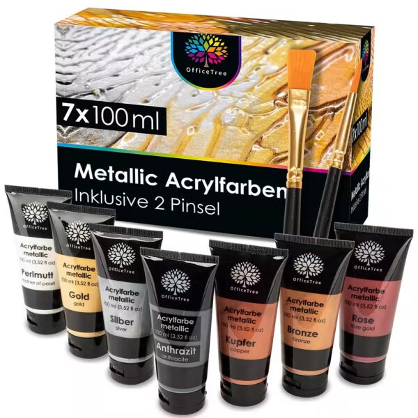 OfficeTree Metallic Acrylic Paint Creative Set, 7 pieces, 100ml
