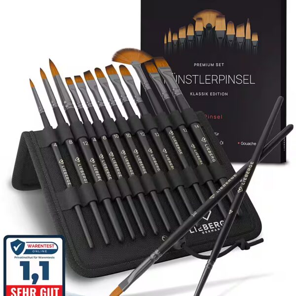 Premium Paintbrush Set – 12 brushes for acrylic, watercolor, oil, including presenter