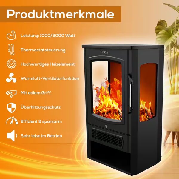 Electric fireplace, electric fireplace with flame effect, LED flame effect, 1000/2000 watts