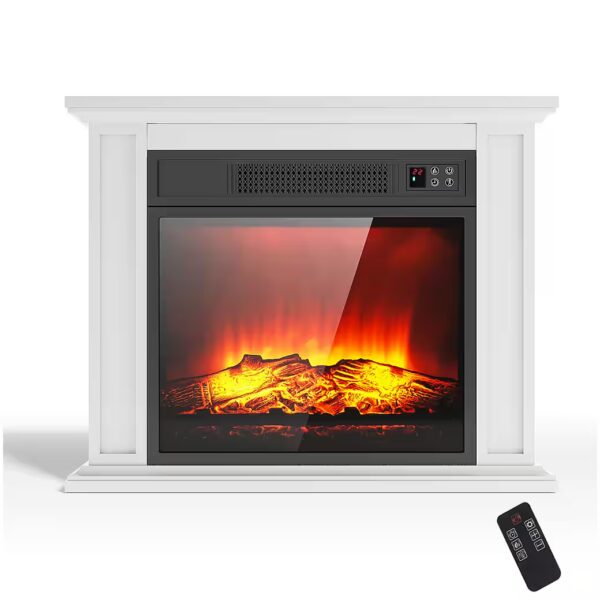 Electric fireplace, electric fireplace with heating function, fan heater, electric fireplace stove 2000 W heater, flame effect, remote control, LED light, timer
