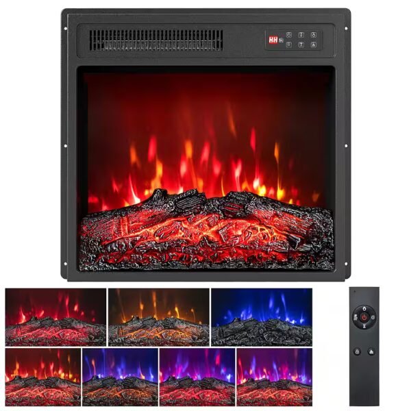 Electric fireplace 18" fireplace heater 1500W with remote control, 8H timer