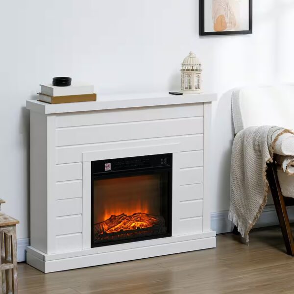 Electric fireplace with heater 1800 W Overheating protection, white