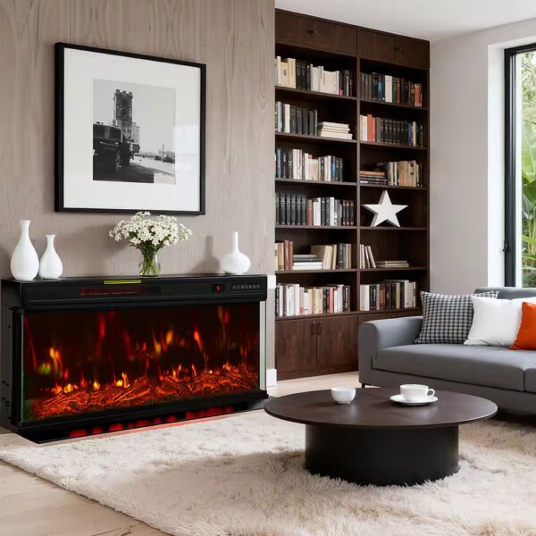 Electric fireplace with 1000W/2000W heating element, 12 3D flame colors