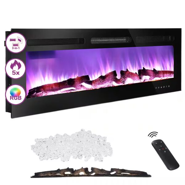 3-in-1 electric fireplace: Electric freestanding, wall-mounted and built-in fireplace