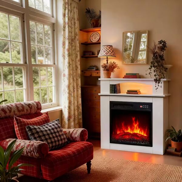 Electric fireplace with cabinet, 18" 900W/1800W electric fireplace with heater, 3D flame effect