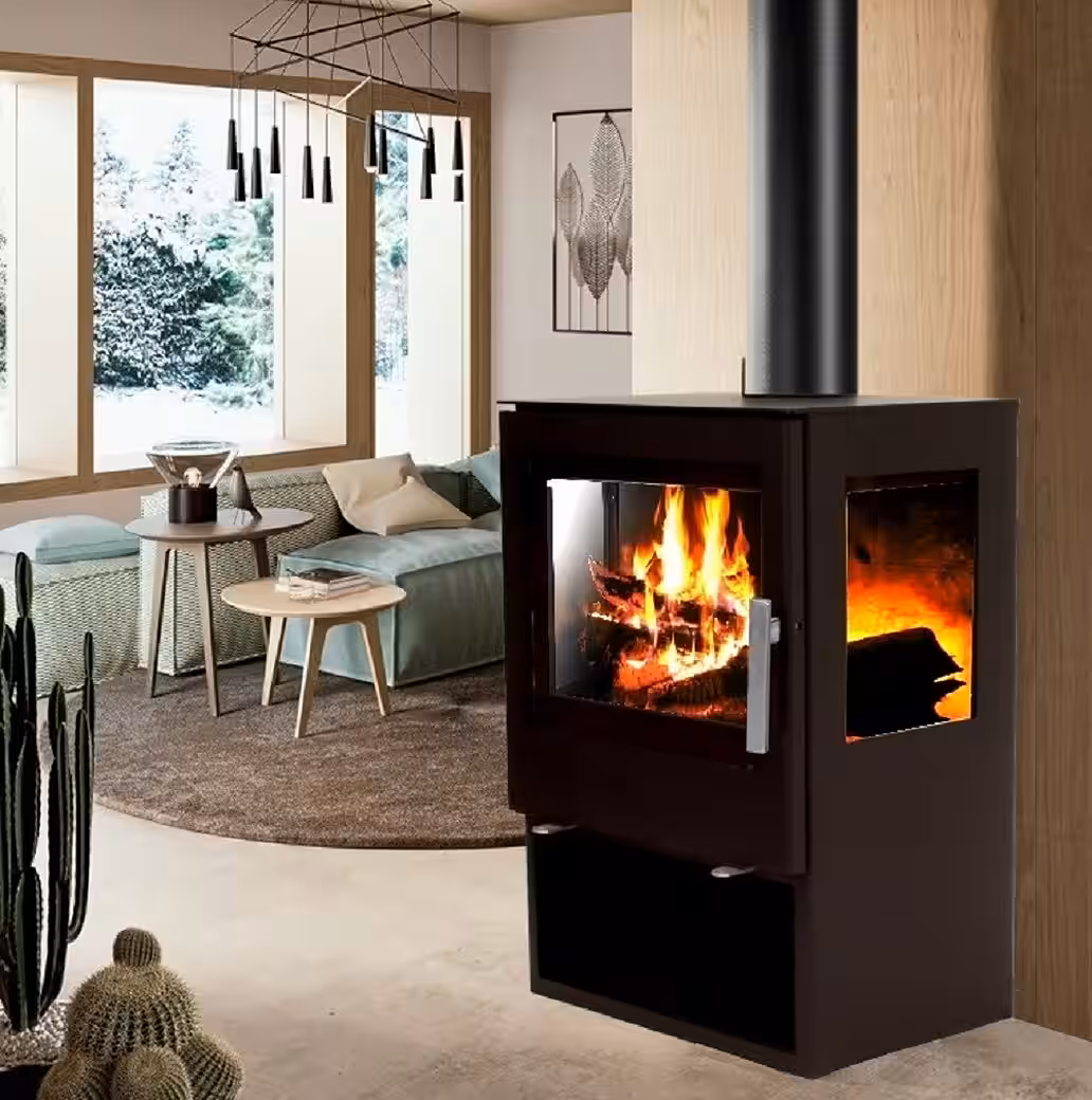 Panorama wood-burning stove, 9.8kW, 3-pane glass, 56315