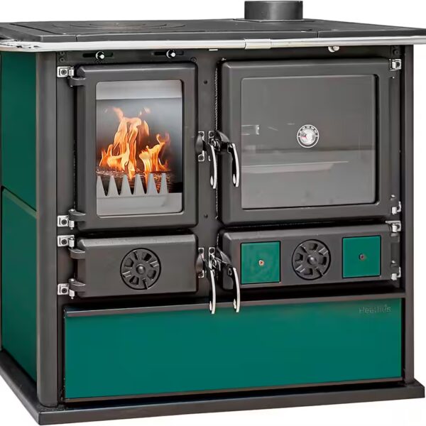 Solid fuel stove Heathus kitchen oven »Cook Premium« Green Pepper 8.8 kW, intermittent combustion, oven for heating, cooking & baking