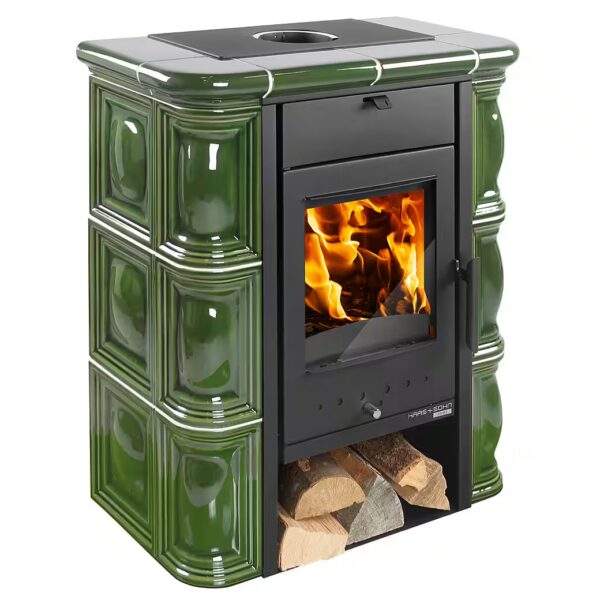 Haas + Sohn Tirol wood-burning stove - Pearl black-green 6.3 kW, wood-burning stove