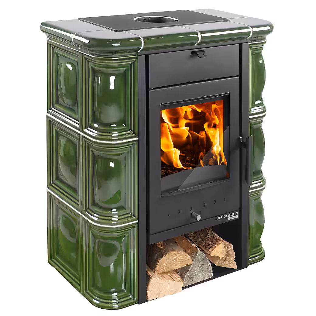 Haas + Sohn Tirol wood-burning stove - Pearl black-green 6.3 kW, wood-burning stove