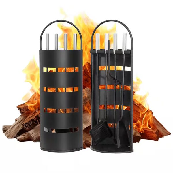 Fireplace set, fireplace cleaning set (6 pieces), fireplace tools, fireplace tool stand