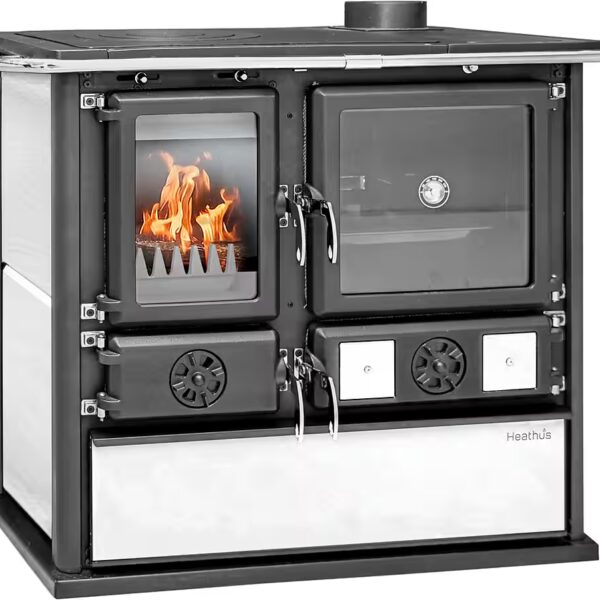 Solid fuel stove Heathus kitchen oven »Cook Premium« Pearl White 8.8 kW, intermittent combustion, oven for heating, cooking & baking